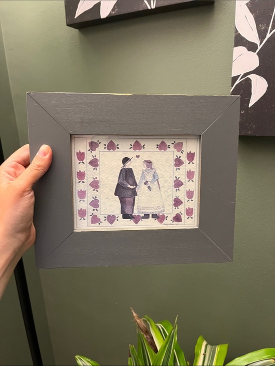 Hand Crafted Other - Vintage 1988 w Note Gray Wooden Picture Frame with Purple Folk Art Print